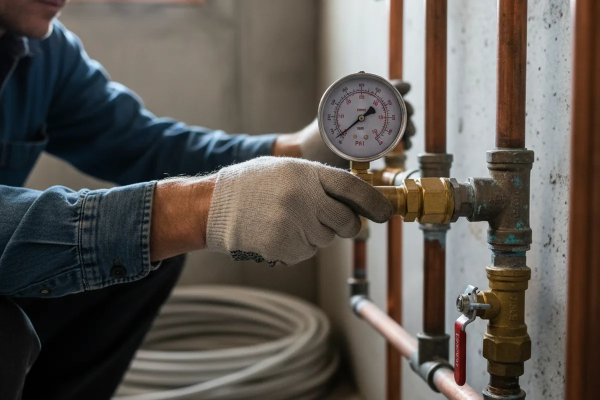 Pressure testing a repaired line during Water Line Repair in Brunswick